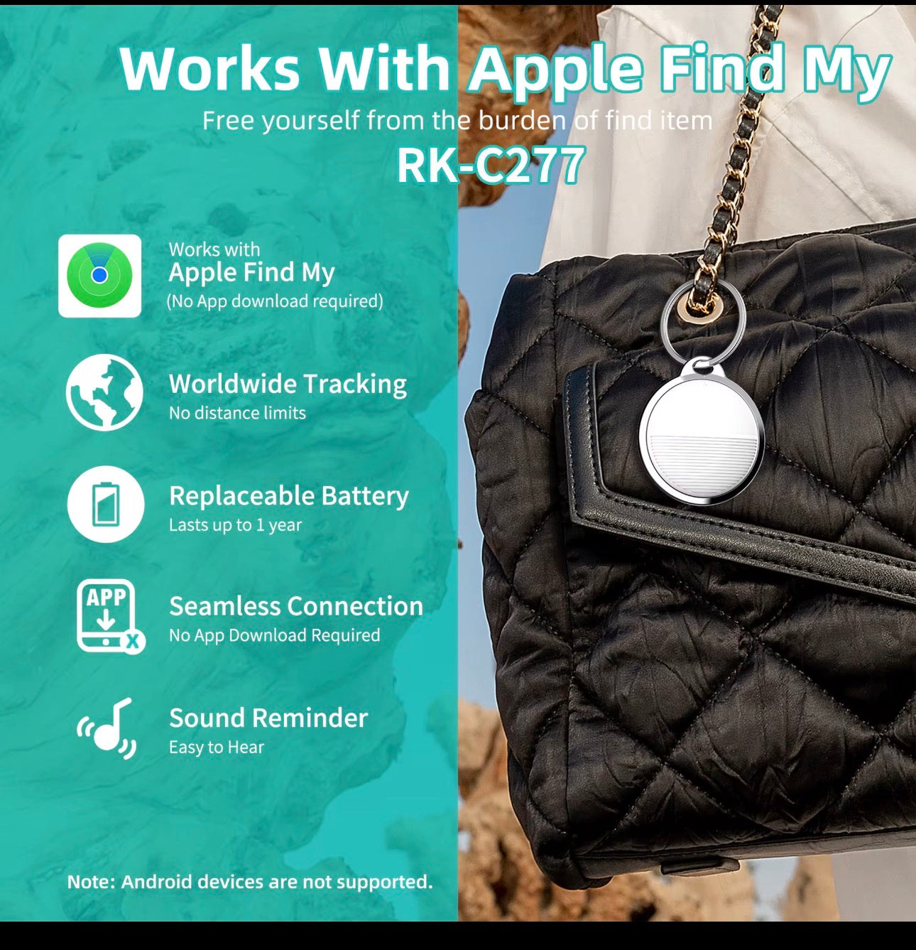 Traceur Bluetooth Universel – Compatible Apple Find My & Android | Localisateur d’Objets (Clés, Sac, Valise, Portefeuille)